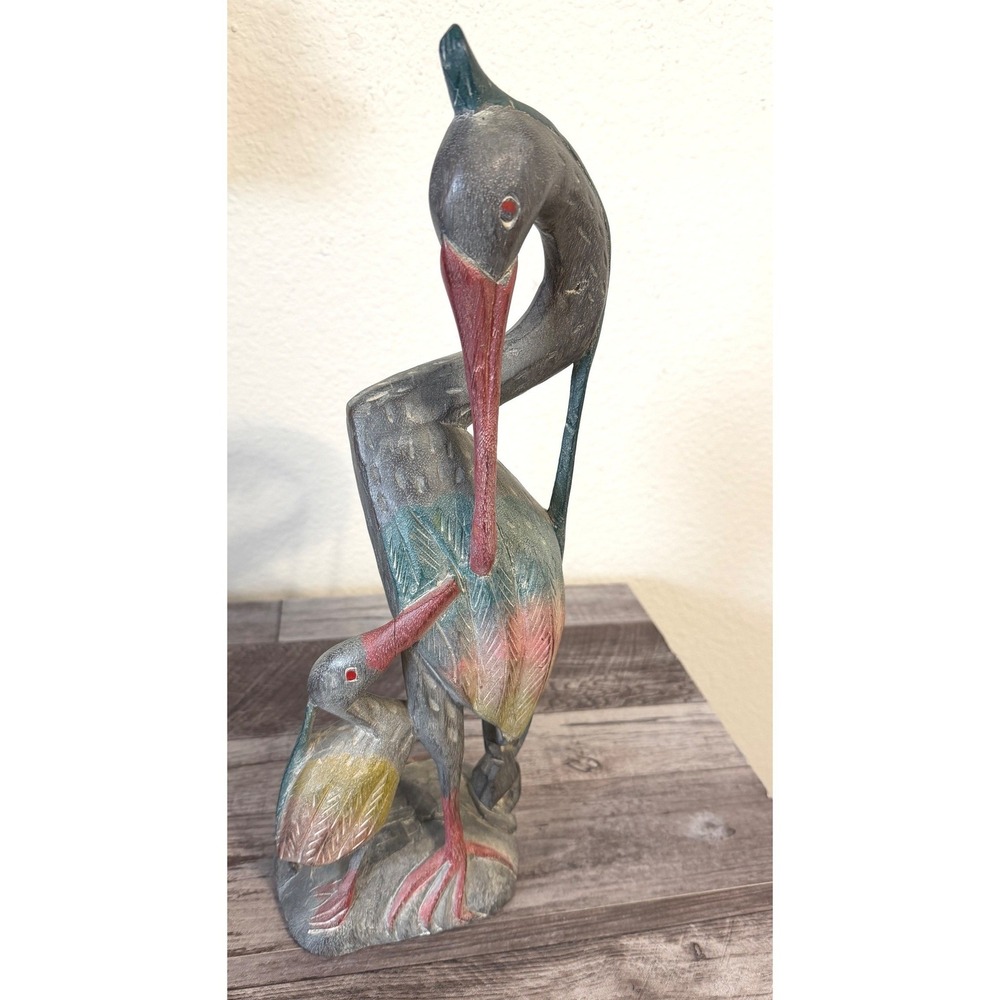 Hand Carved Wood Bird Family Figurine Sculpture Coastal‎ Beach House Decor